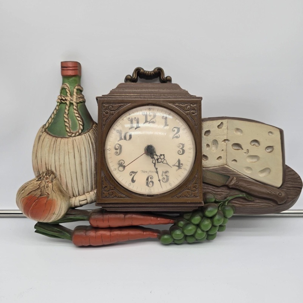 Vintage 1970s Burwood New Haven Cheese Wine Vegetable Kitchen Wall Clock Farm